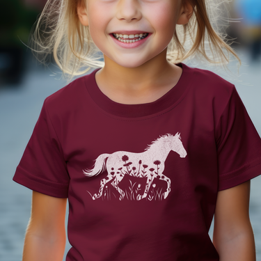Flower Horse Child T Shirt - Maroon